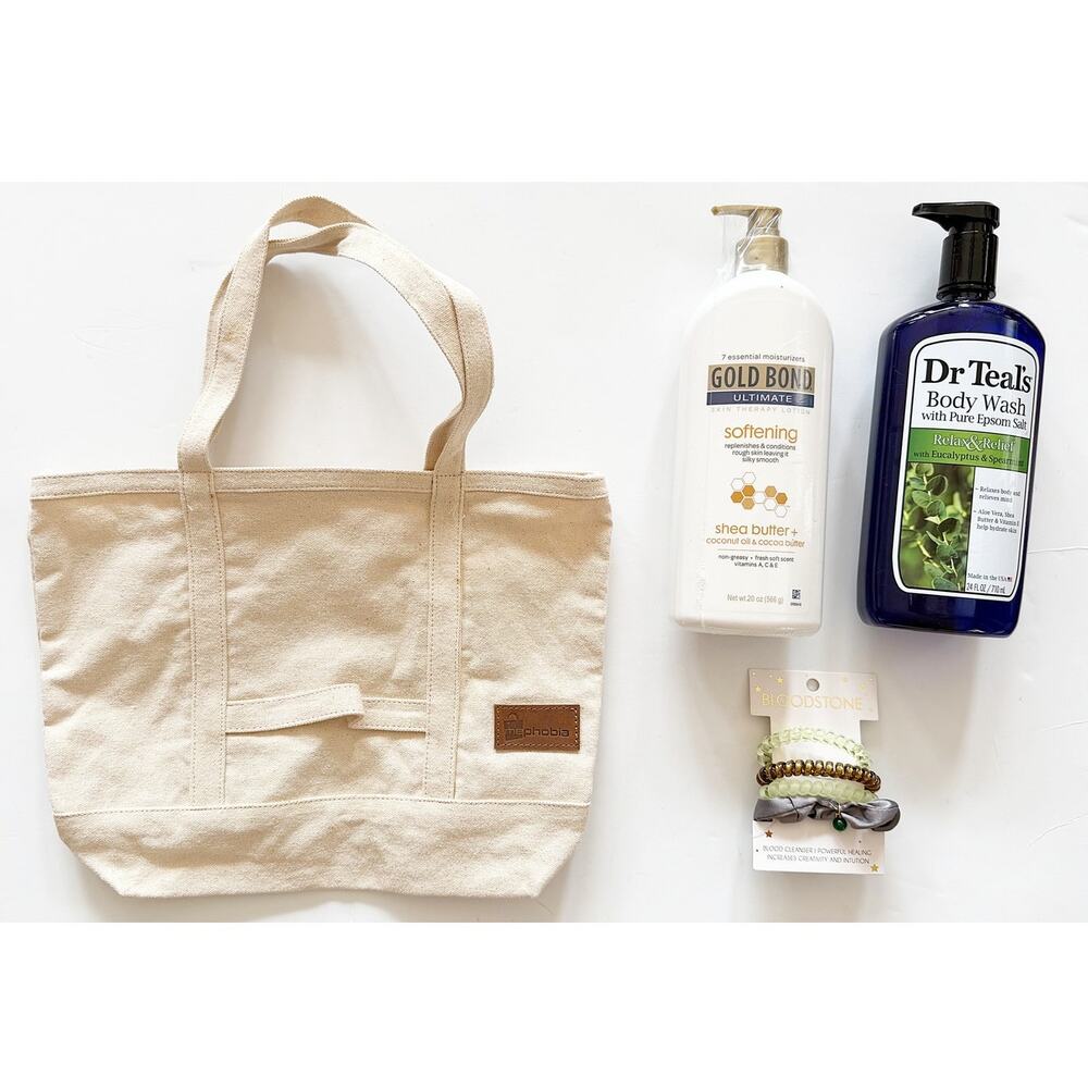 Luxury Eucalyptus Spa Set Canvas Tote, Nordstrom Hair Ties, Dr Teal’s, Gold Bond - Picture 2 of 9